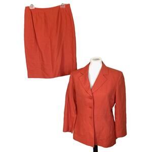 Kasper 2 Piece 100% Linen Womens Suit Size 10 Coral Orange with Pockets